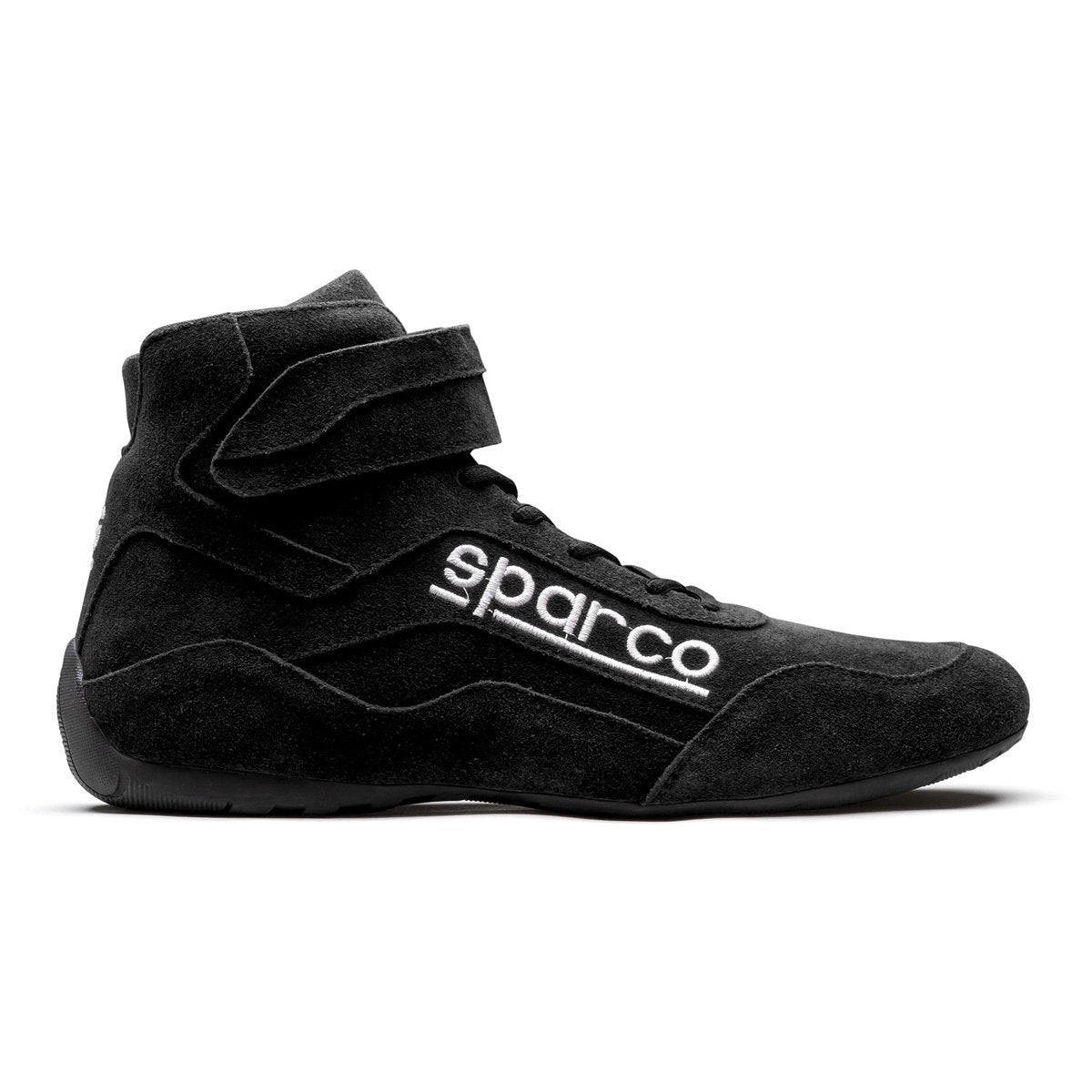 Black high-top racing shoe with 'Sparco' branding on a white background