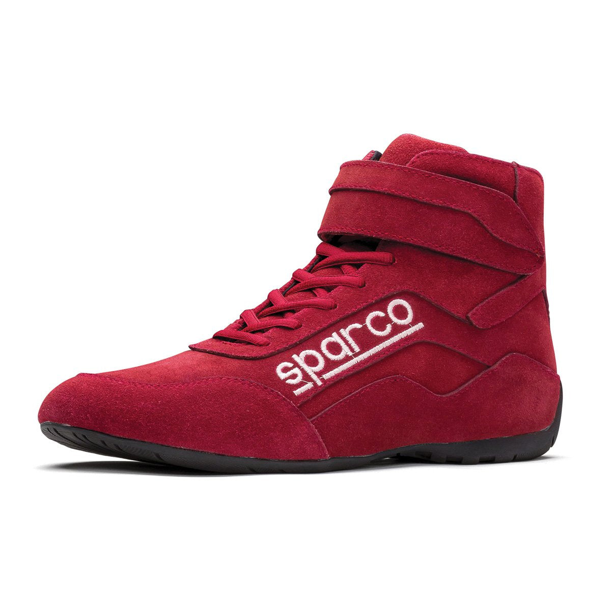 Red high-top shoe with 'Sparco' branding on a white background