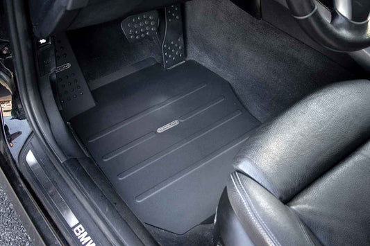 BMW E90 Aluminum Track Floor Mat Set - Driver & Passenger Side - Black or Silver