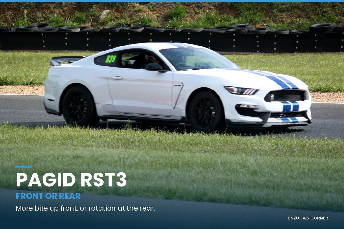 White Mustang with blue stripes on track at Summit Point