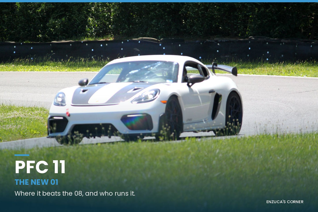 White Porsche Cayman with rear wing on track at Summit Point