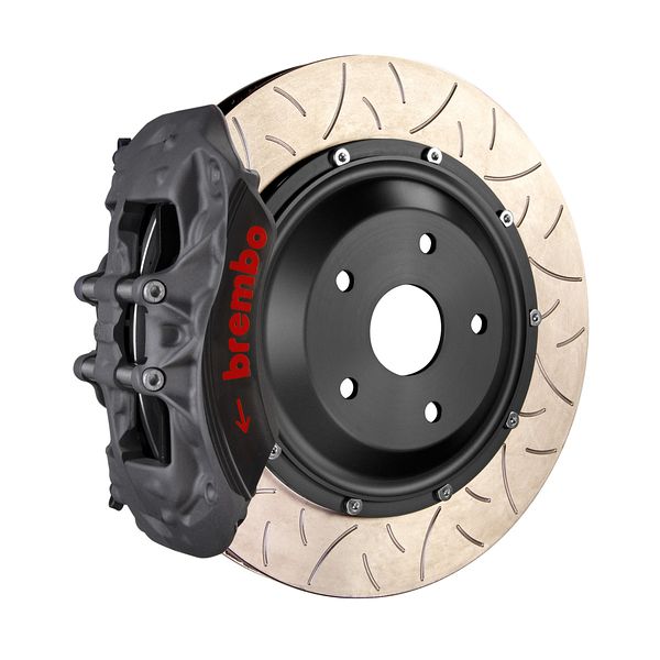 Brembo PISTA kit with black hard-anodized forged caliper and Type 3 slotted disc