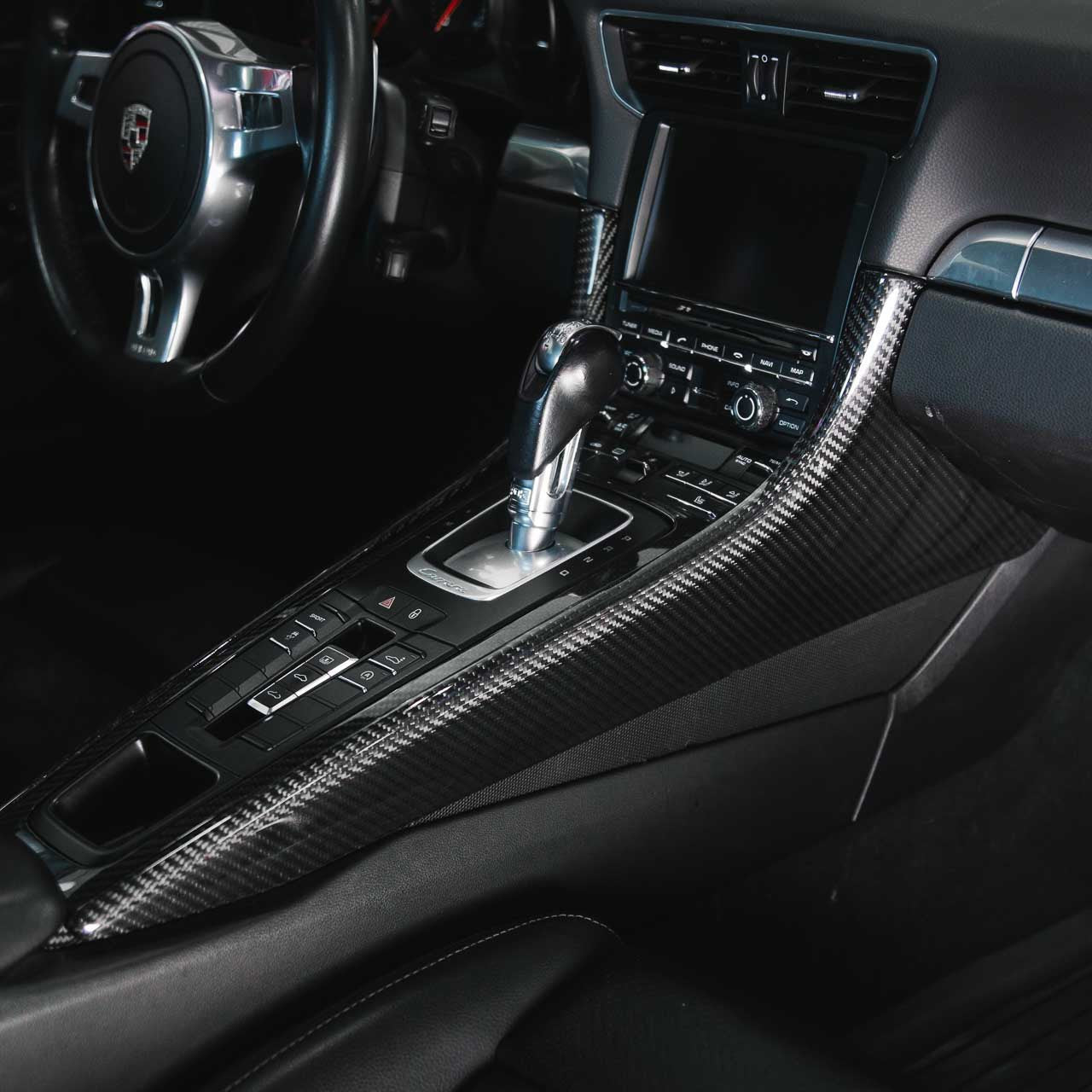 Rennline Carbon Fiber Center Console Panels for Porsche – Motorsport Interior Trim Upgrade