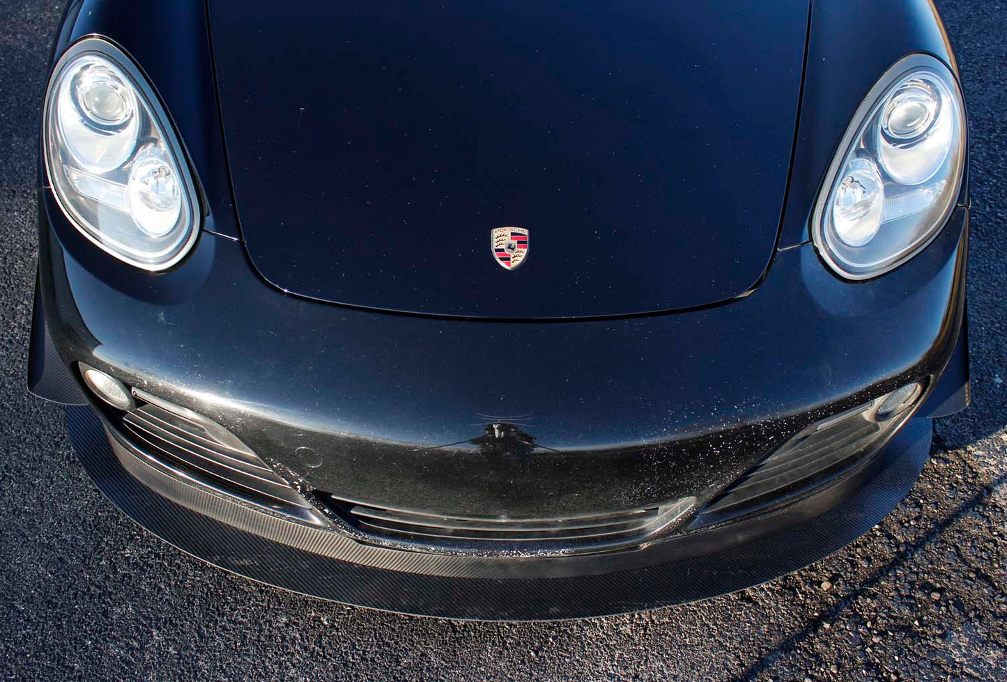Verus front splitter angle view - Porsche 987.2 Cayman